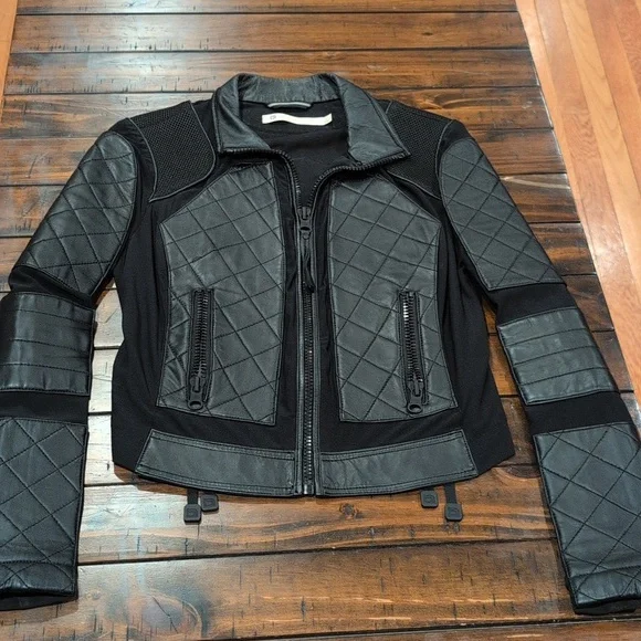 Blanc Noir Quilted Leather Mesh Moto Jacket * Runs Small* - Picture 3 of 12